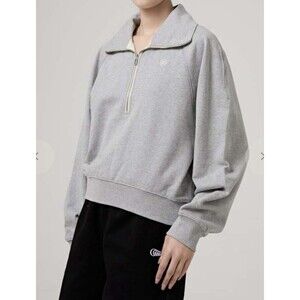 Recto White Embroidered Logo 1/4 Zip Oversized Pullover Sweatshirt Size S